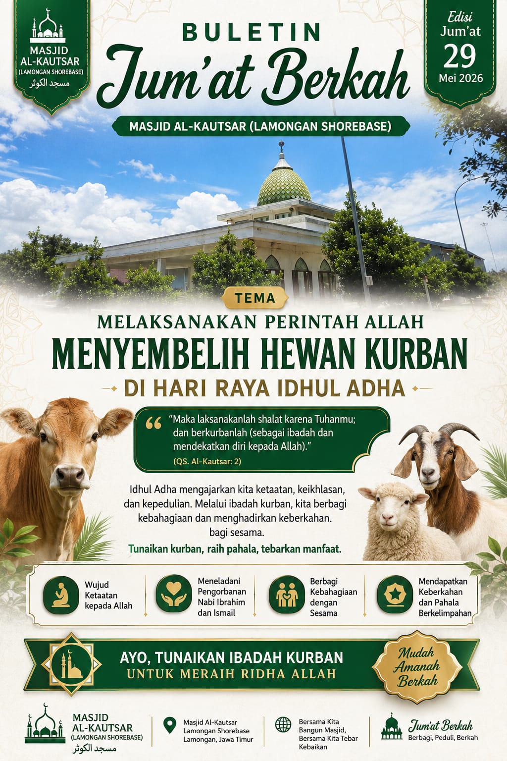 Buletin Jum'at Berkah - Edisi 29 Mei 2026: Melaksanakan Perintah Allah Menyembelih Hewan Kurban di Hari Raya Idul Adha